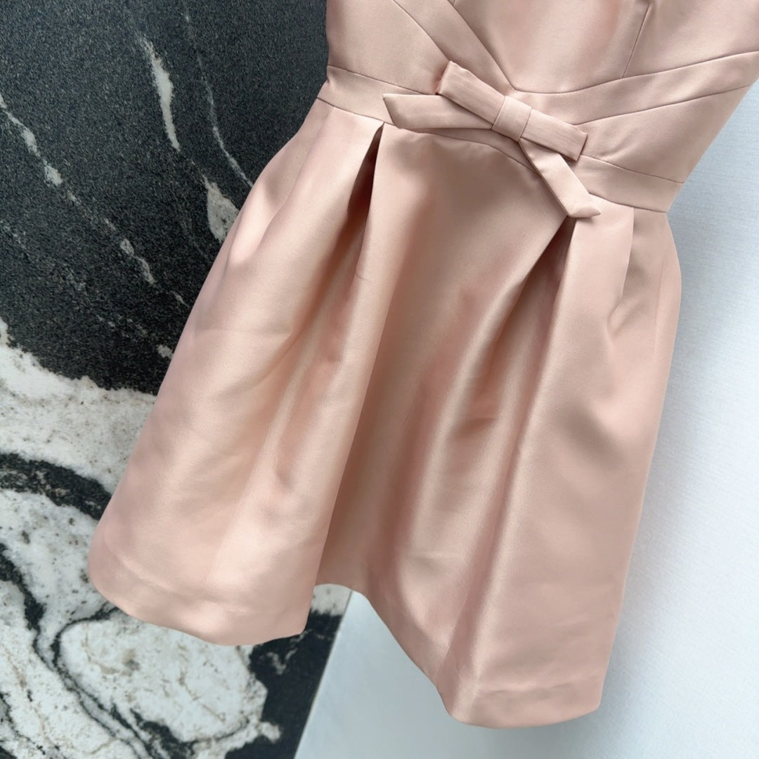 CD 25 Bow Sleeveless Mini Dress Pink Satin