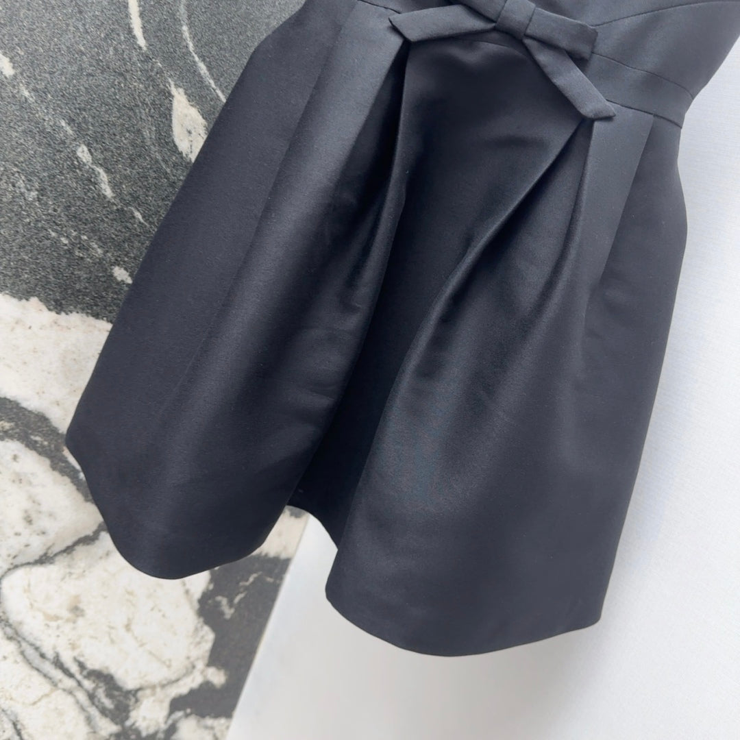 CD 25 Bow Sleeveless Mini Dress Black Satin