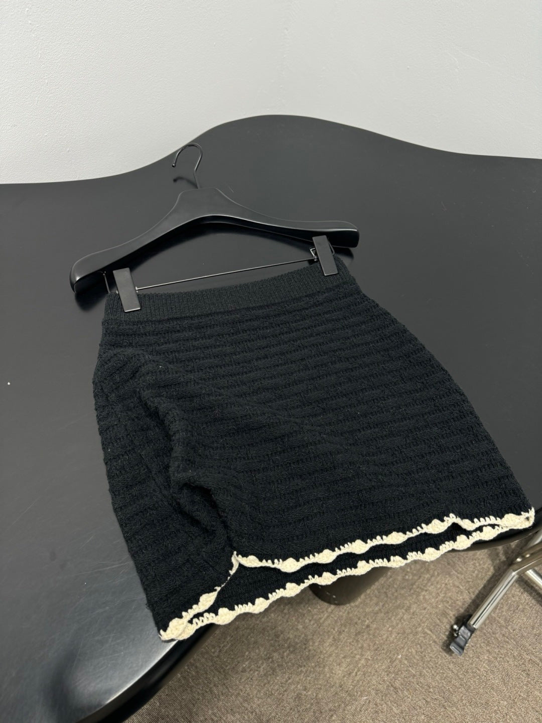 Chanel 2026 Crochet Knit Mini Skirt Black Wool