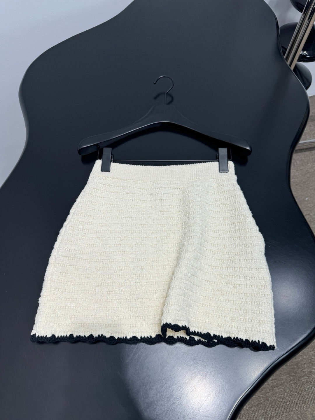 Chanel 2026 Crochet Knit Mini Skirt Off-White Wool