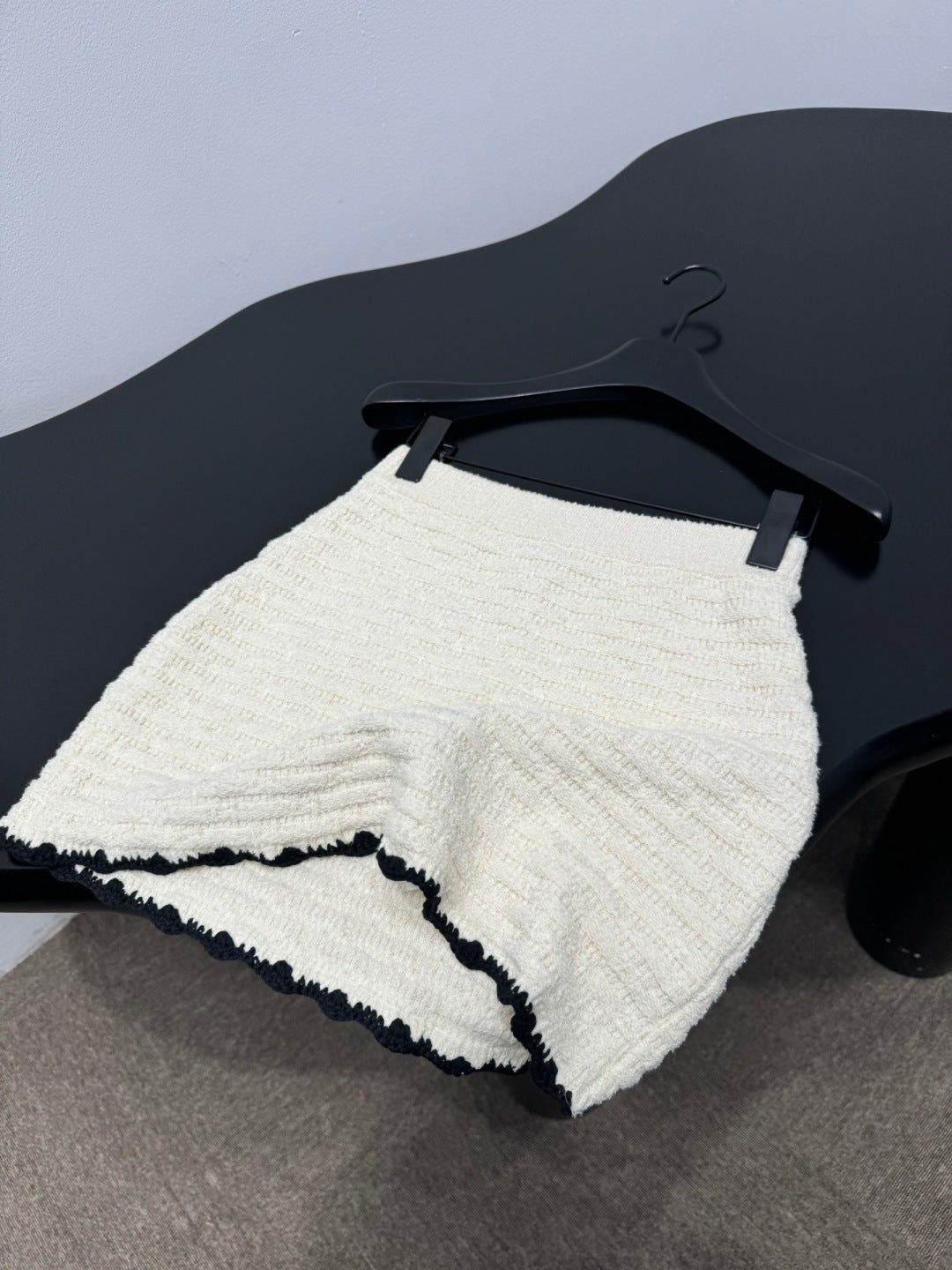Chanel 2026 Crochet Knit Mini Skirt Off-White Wool