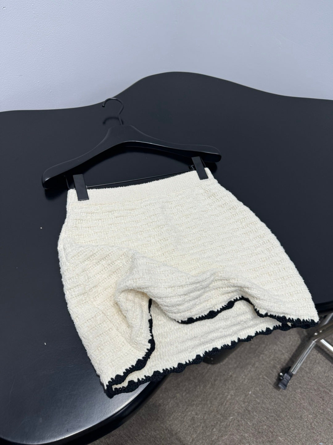 Chanel 2026 Crochet Knit Mini Skirt Off-White Wool