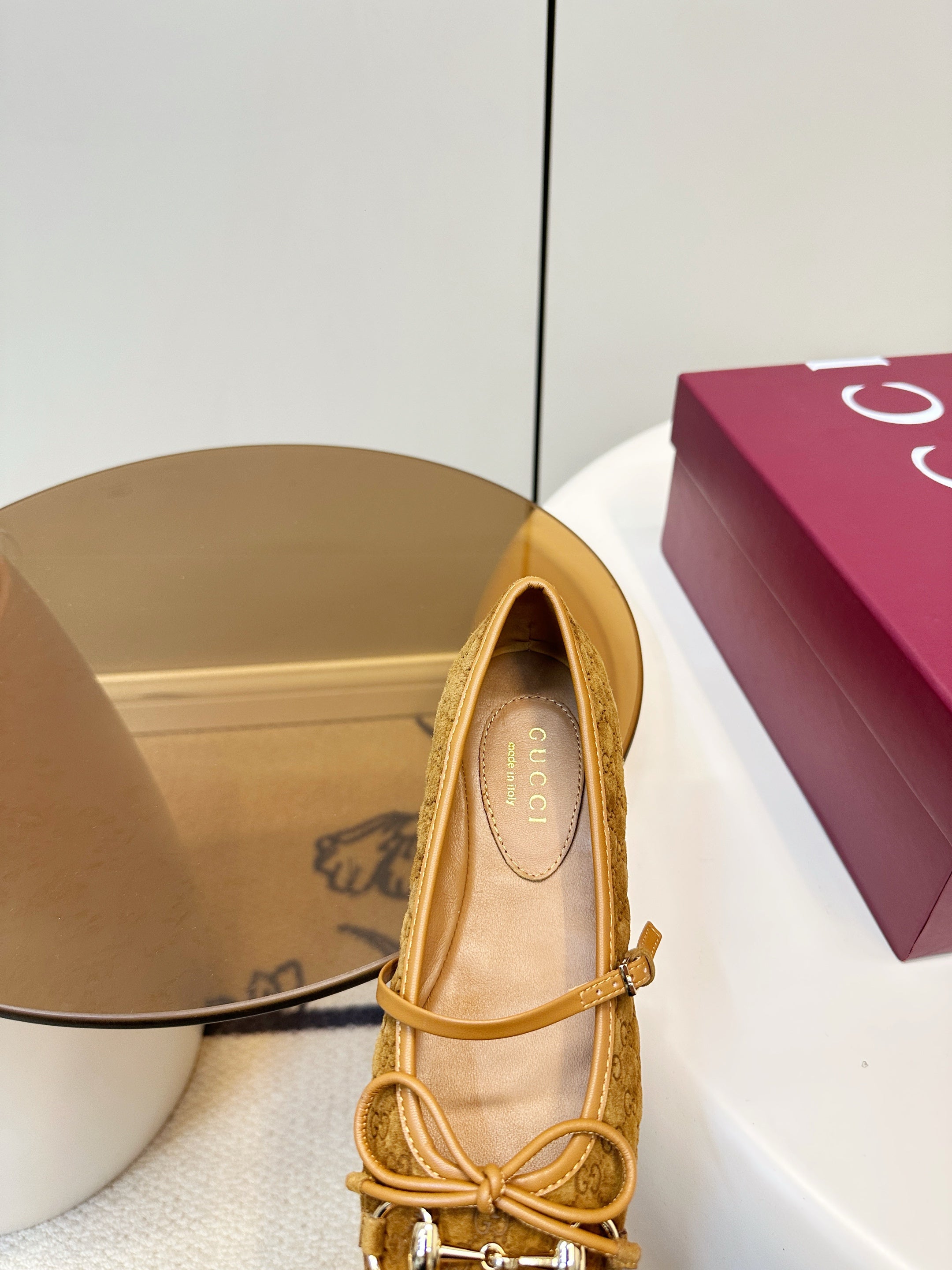 GG 26SS Ballet Flats Tan Brown Monogram Suede 645709
