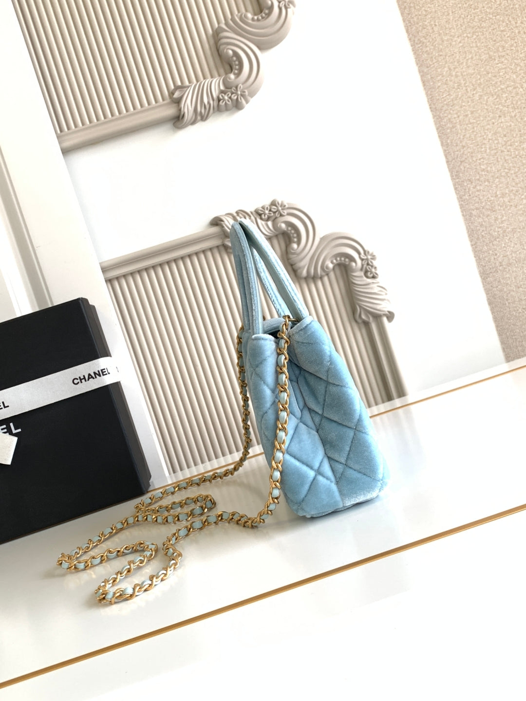 cc 24a nano 19cm kelly shopper bag light blue velvet