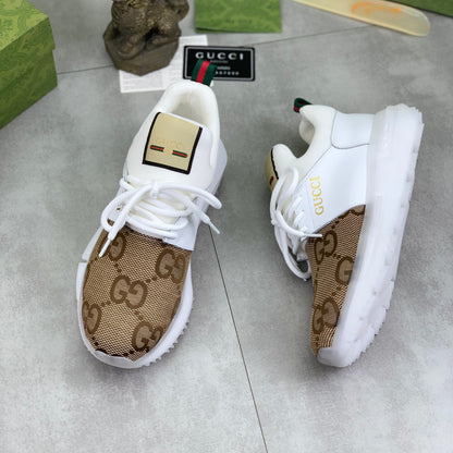 GG Men's Sneaker White Brown Calfskin Canvas 528940