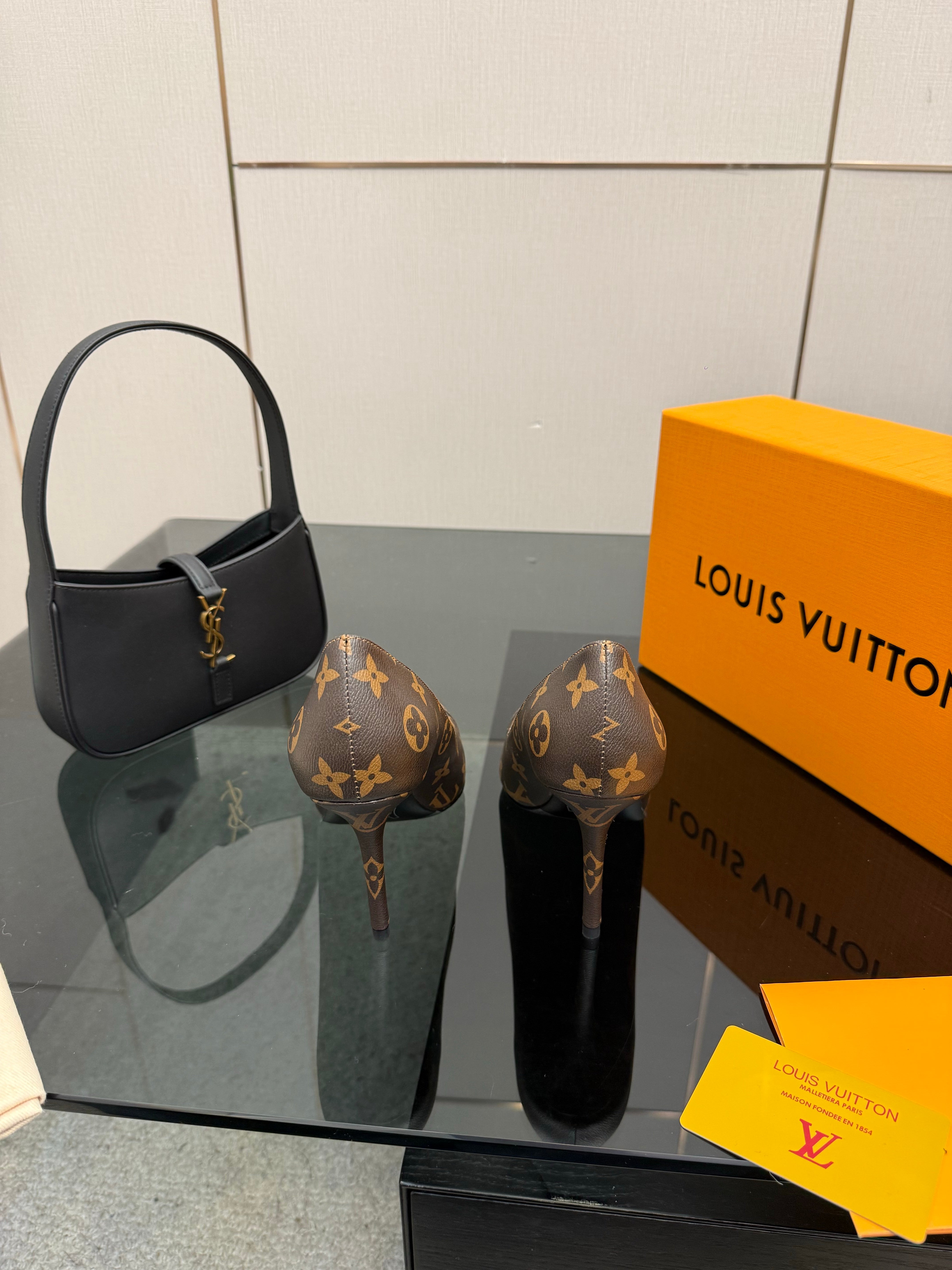LV 26ss Heel Pump 90 Brown Monogram Calfskin 629632