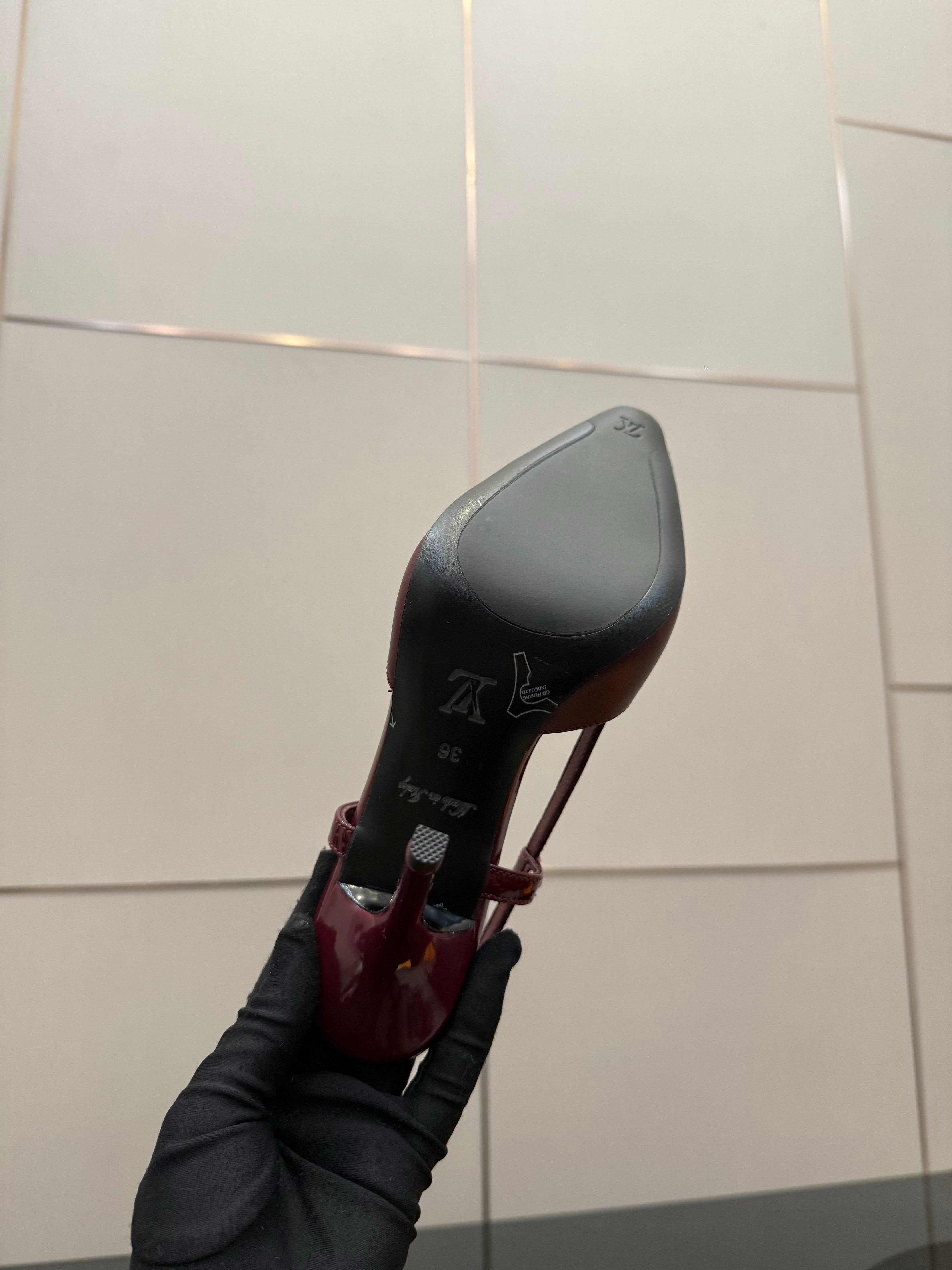 LV 26ss Slingback 90 Burgundy  Patent Leather 629634