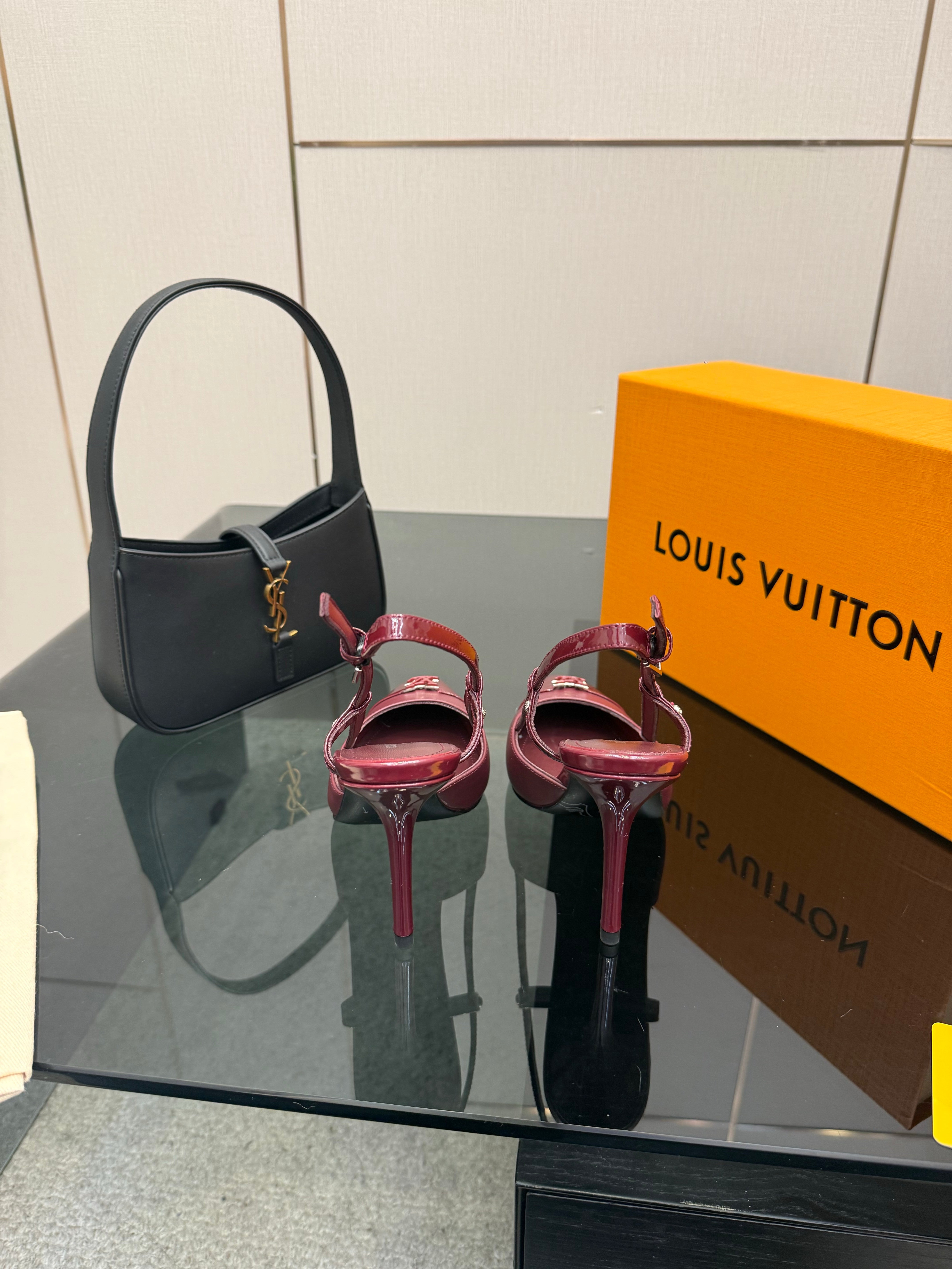 LV 26ss Slingback 90 Burgundy  Patent Leather 629634