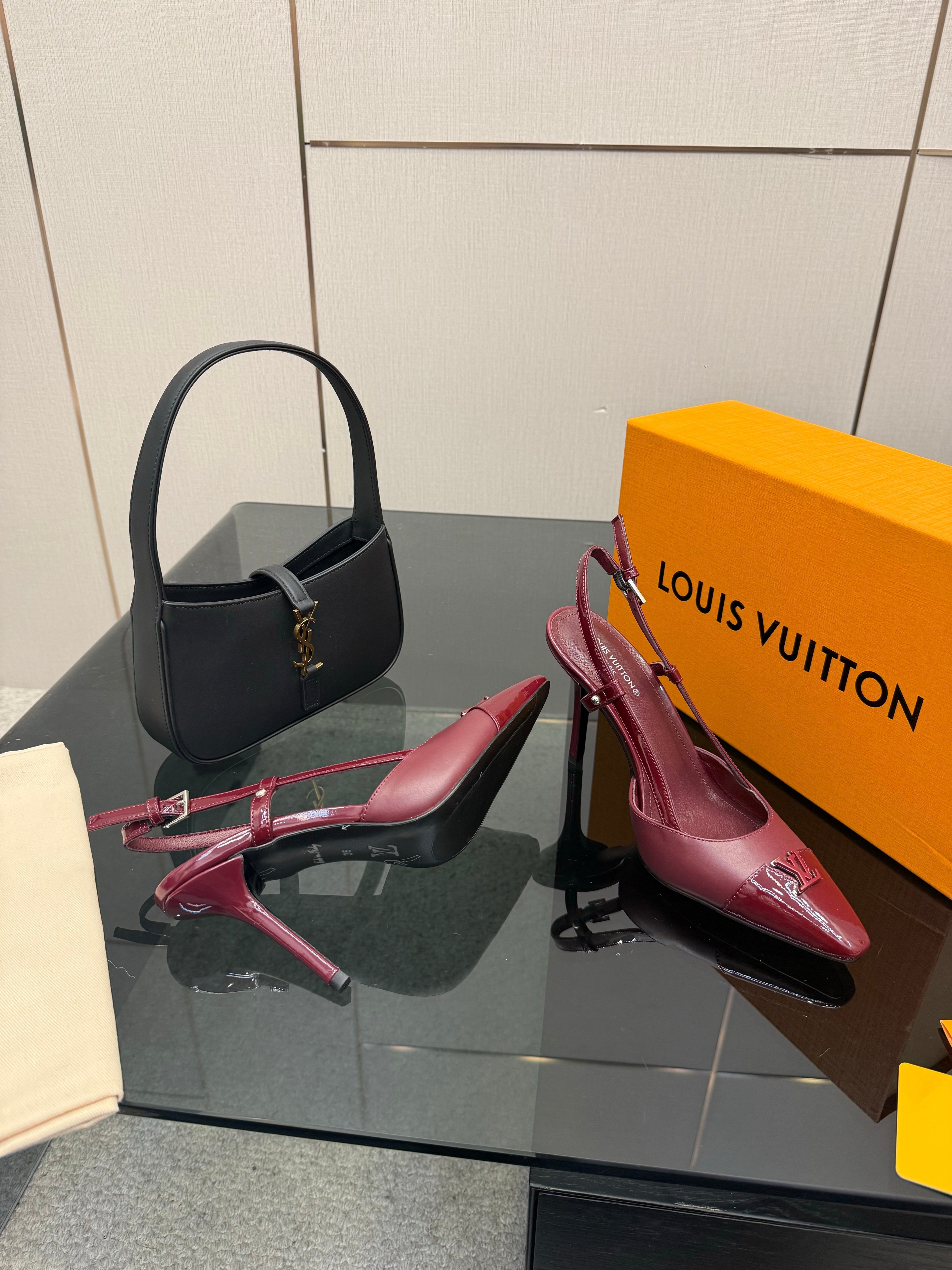 LV 26ss Slingback 90 Burgundy  Patent Leather 629634