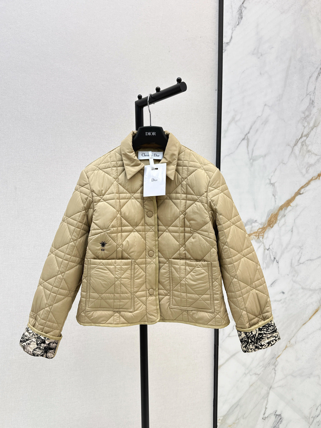 CD 25 Plaid Quilted Lapel Set Beige Cotton