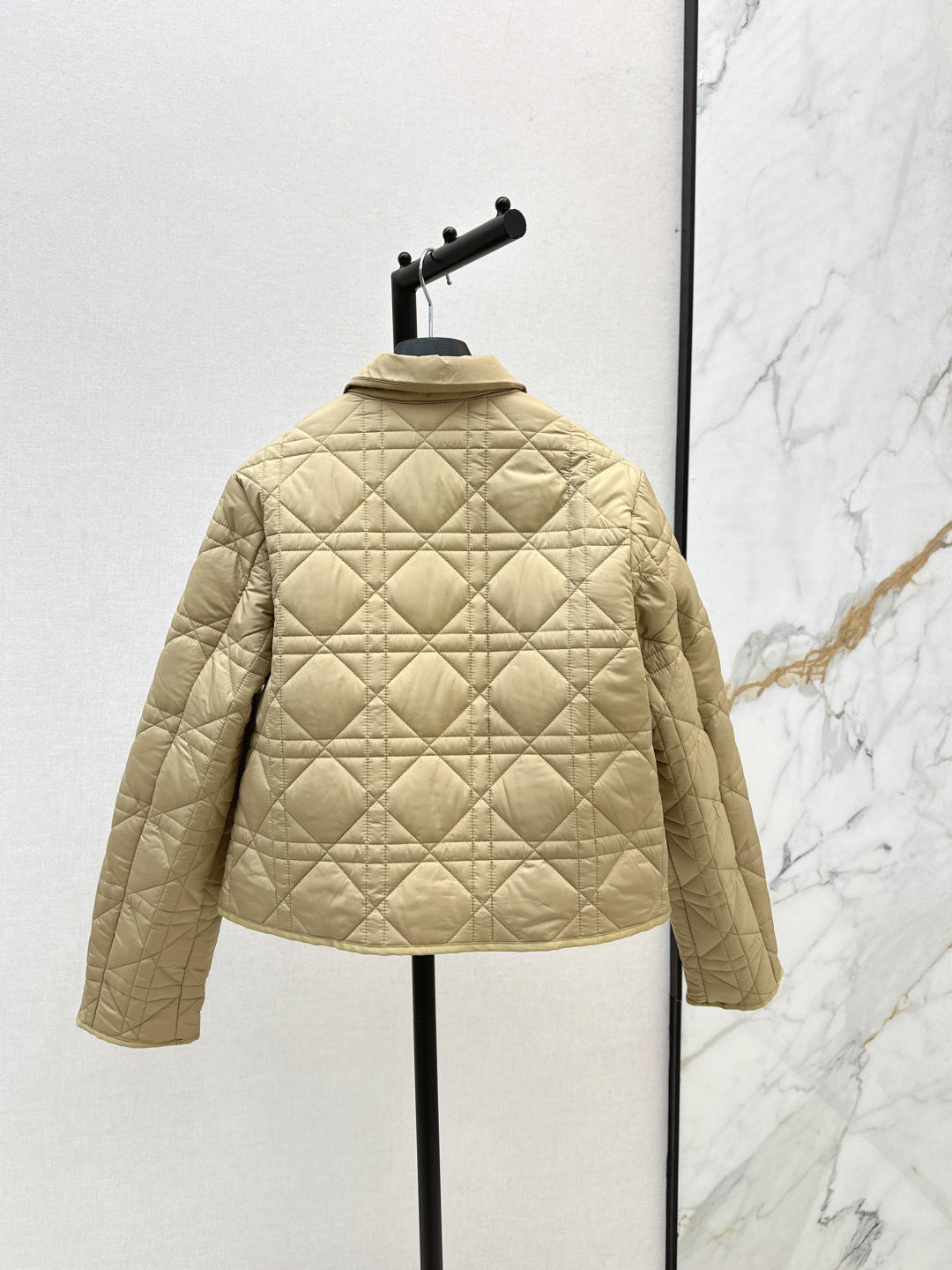 CD 25 Plaid Quilted Lapel Set Beige Cotton