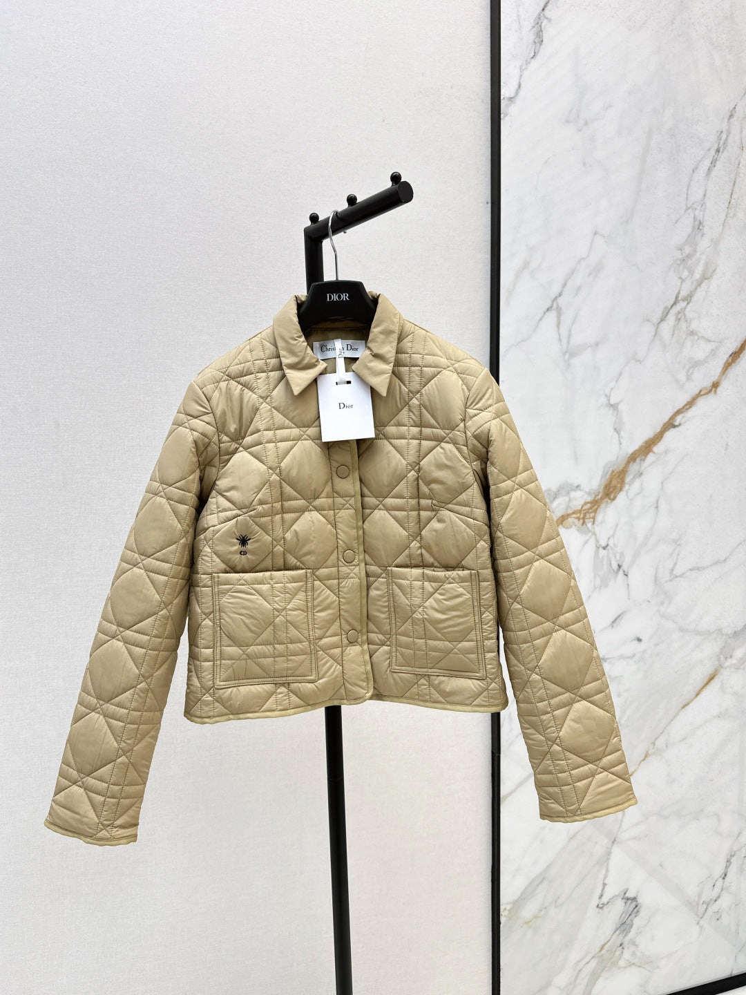 CD 25 Plaid Quilted Lapel Set Beige Cotton
