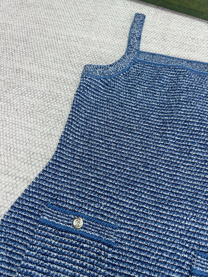 Gucci Striped Suspender Dress Blue Cotton