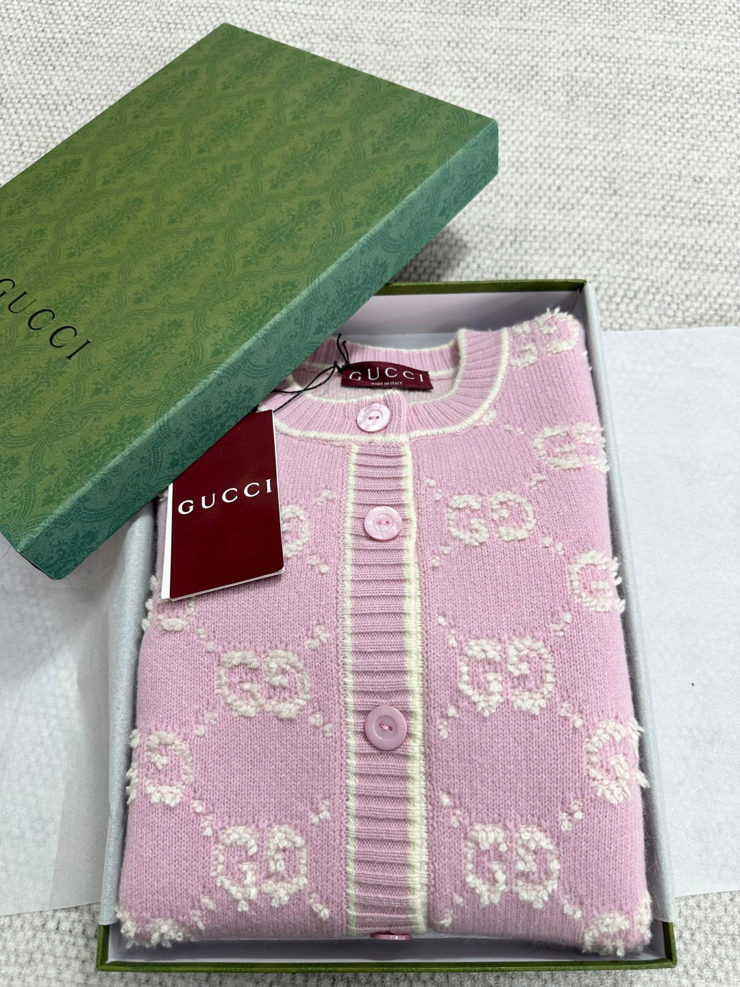 Gucci Knot Jacquard Knitted Cardigan Pink Wool