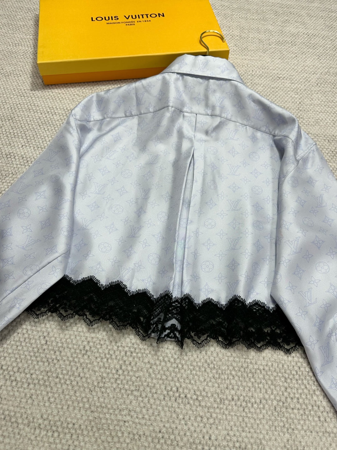LV Monogram Pattern And The Lace Trim Blue Silk