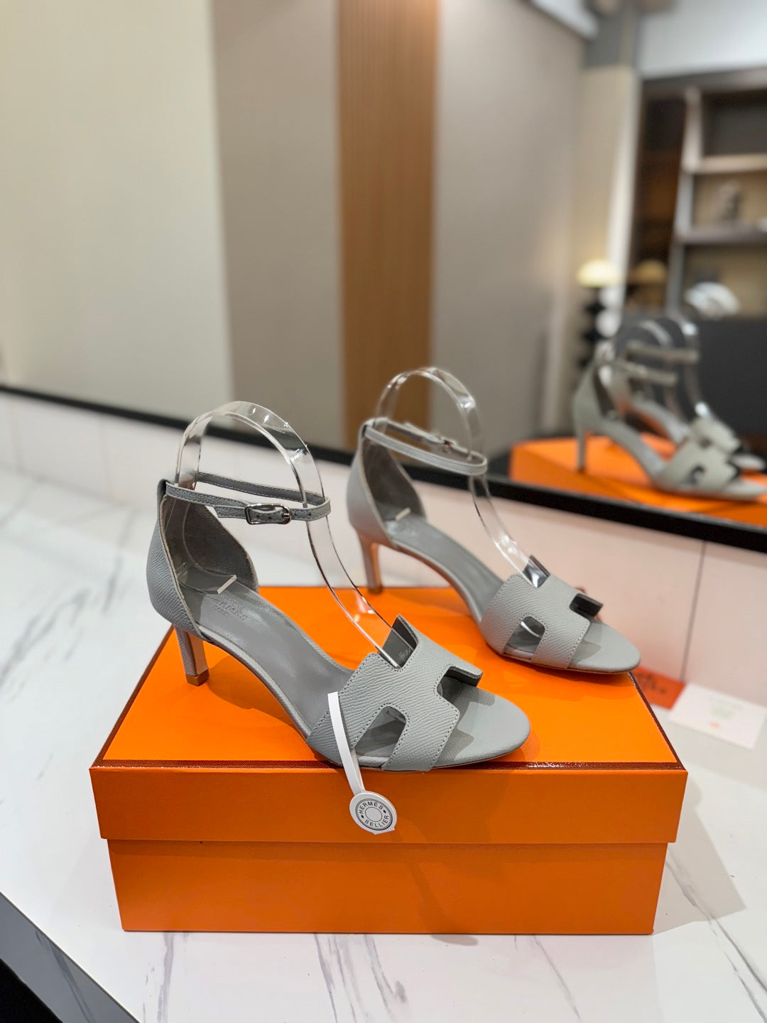 HM Joy 65mm Heeled Sandals Gray Cowhide 294912