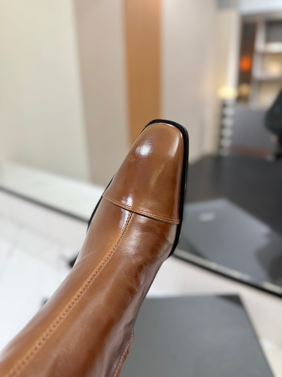 YSL 25 Zipper Sleeve Boot Brown Cowhide 520789