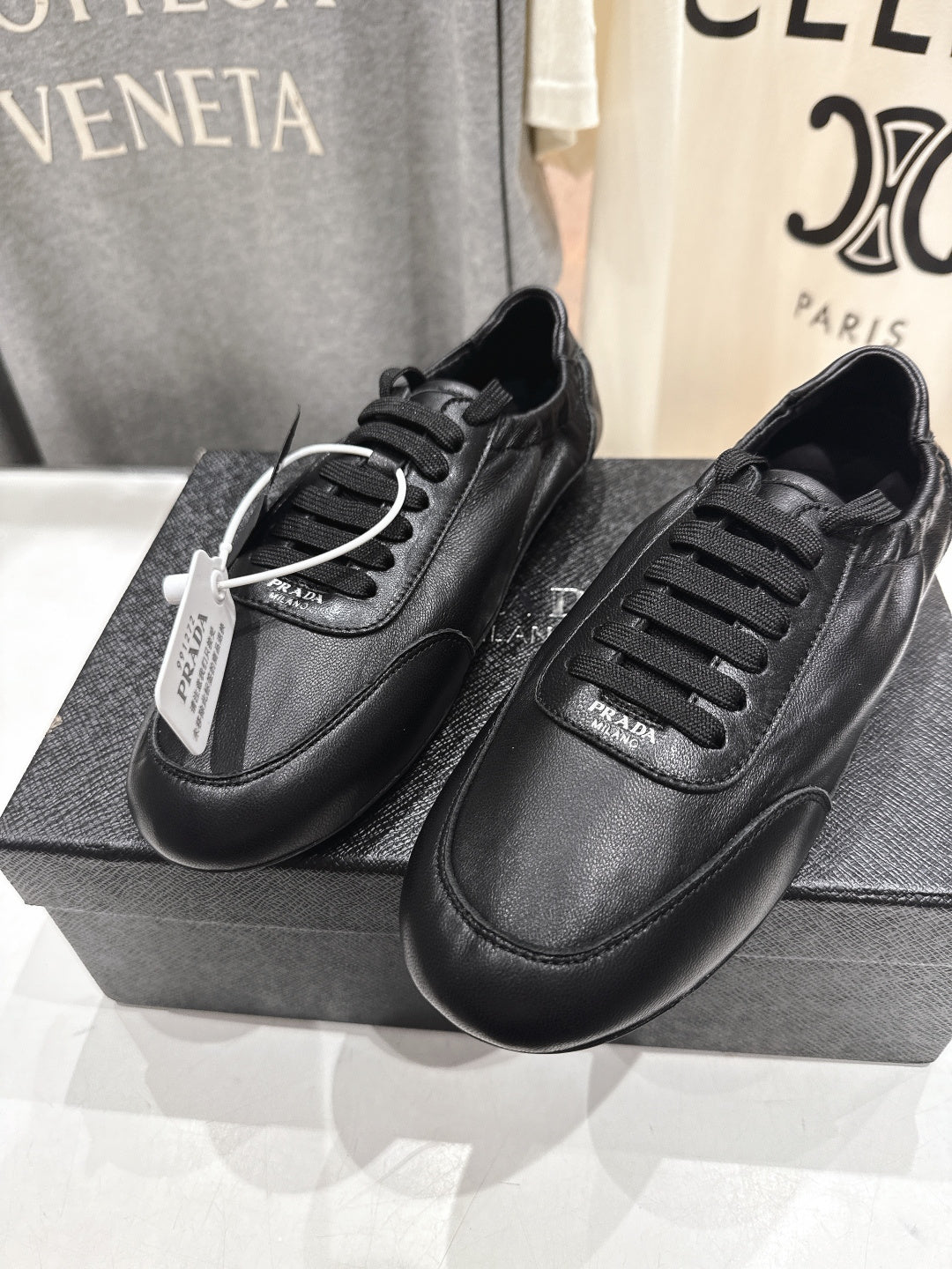 Prada 25s ballet flats black sheepskin 535496