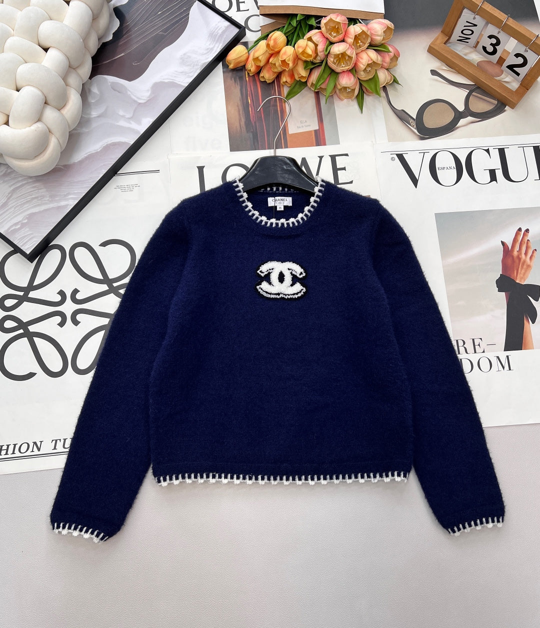 CC 26 Knit Sweater Navy Blue Wool Cashmere 785142
