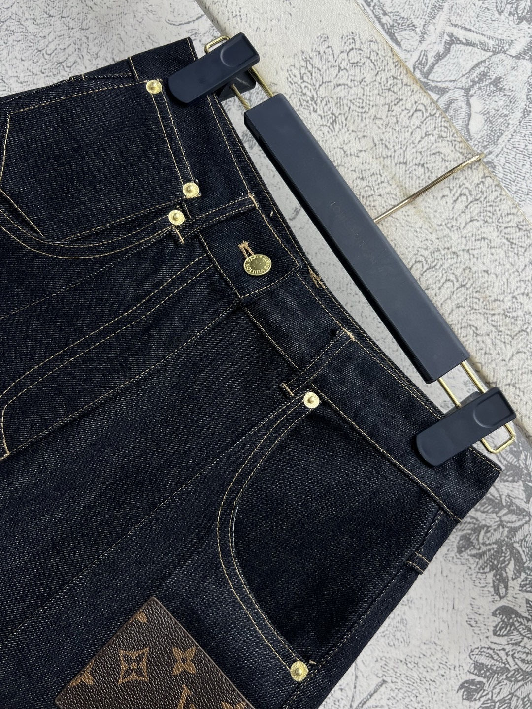 LV 25 Denim Shorts  Black Cotton