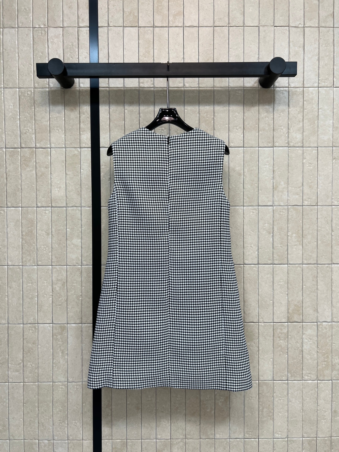 Dior 2026 Houndstooth Bow Vest Dress Black White Polyester