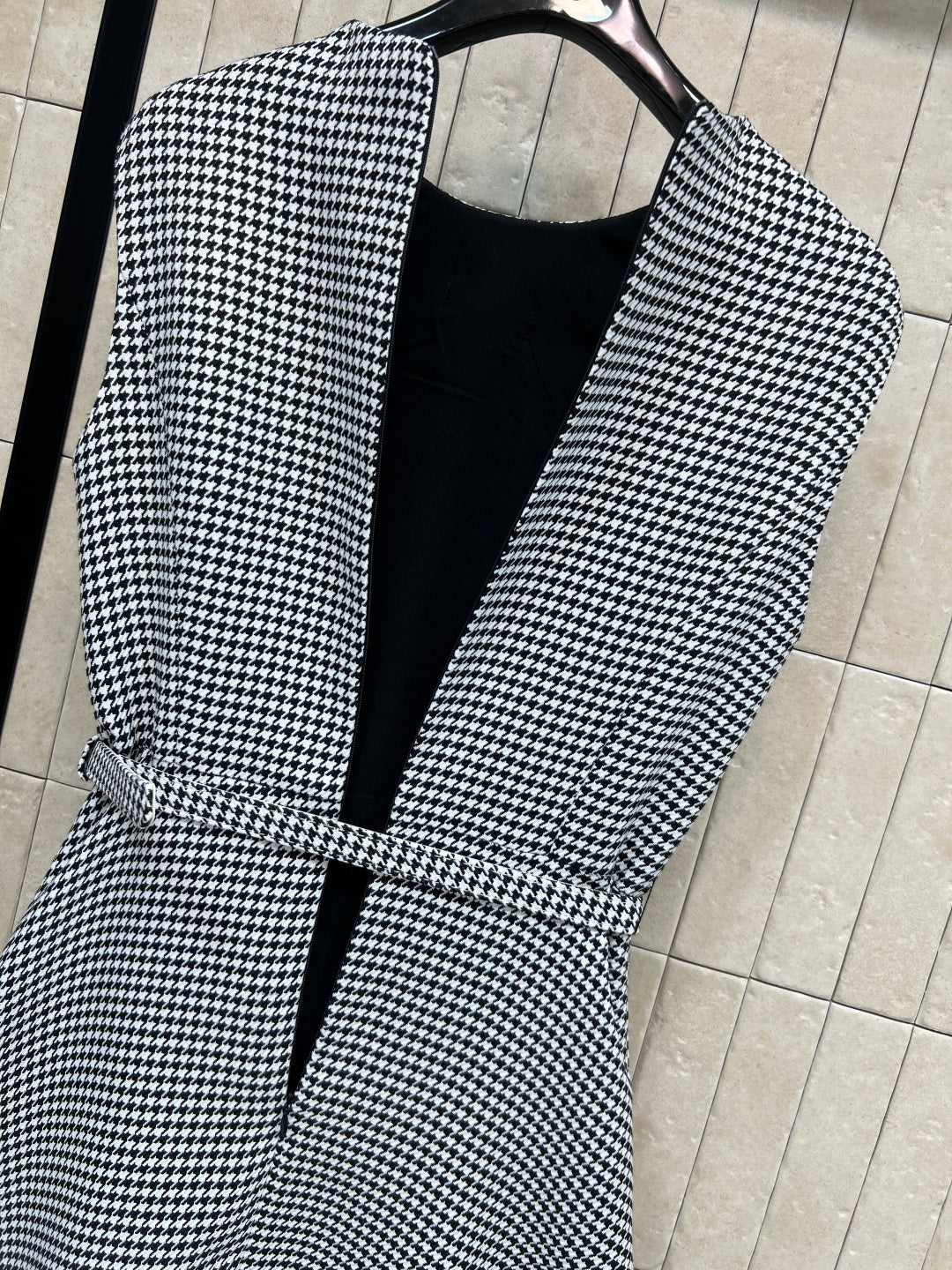 Dior 2026 Houndstooth Sleeveless Dress Black White Polyester