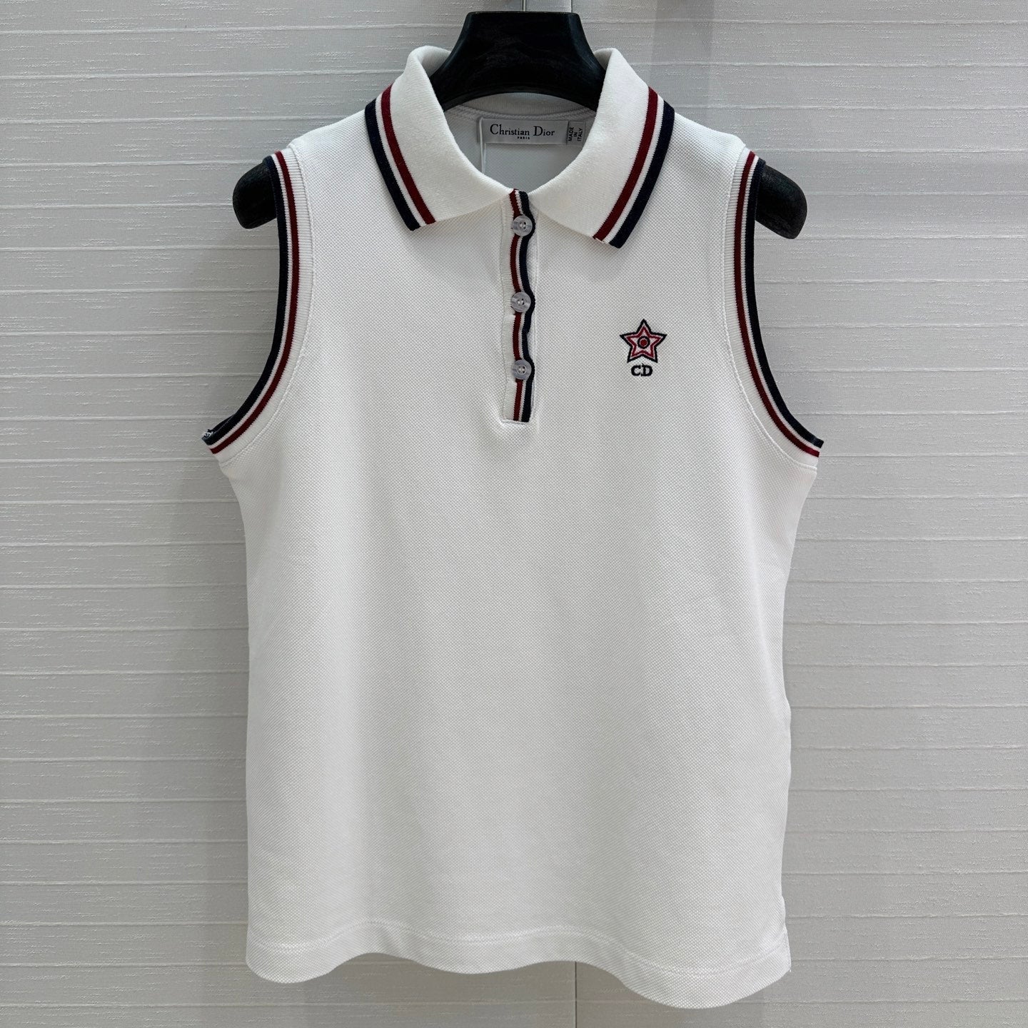CD Polo Collar Vest Top White Cotton