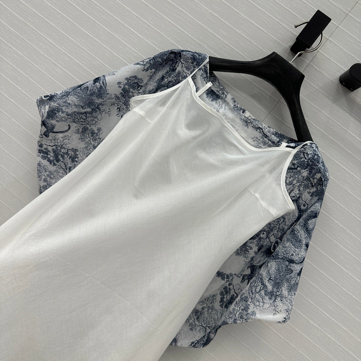 CD 25 Boat Neck Long Skirt Blue White Cotton
