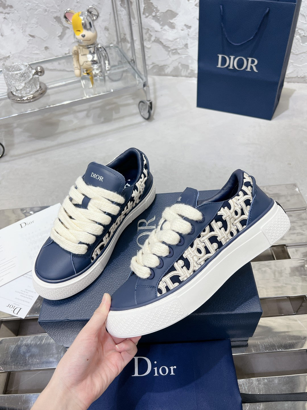 CD B33 Sneaker 30mm In Navy Blue Calfskin 100666