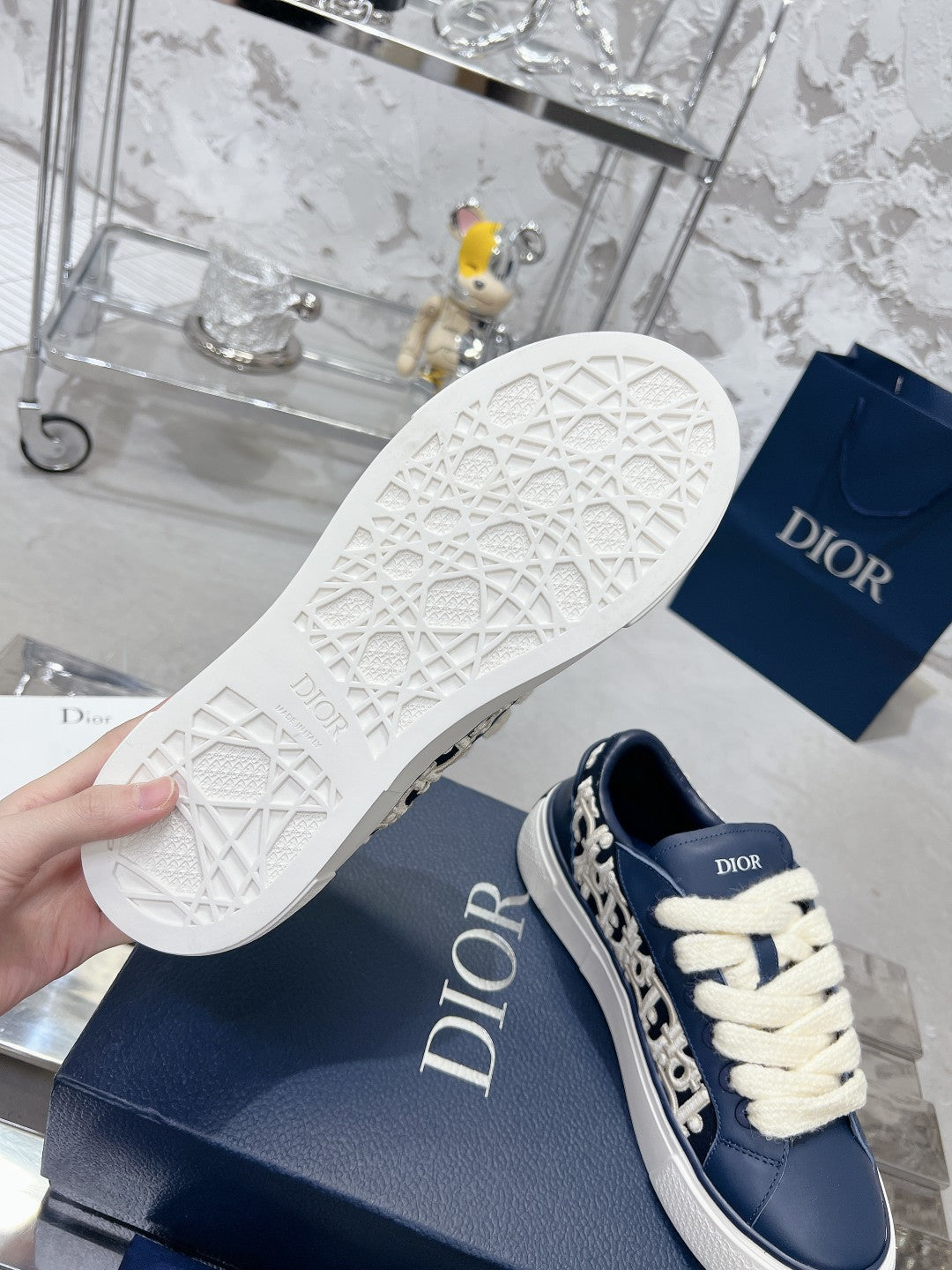 CD B33 Sneaker 30mm In Navy Blue Calfskin 100666