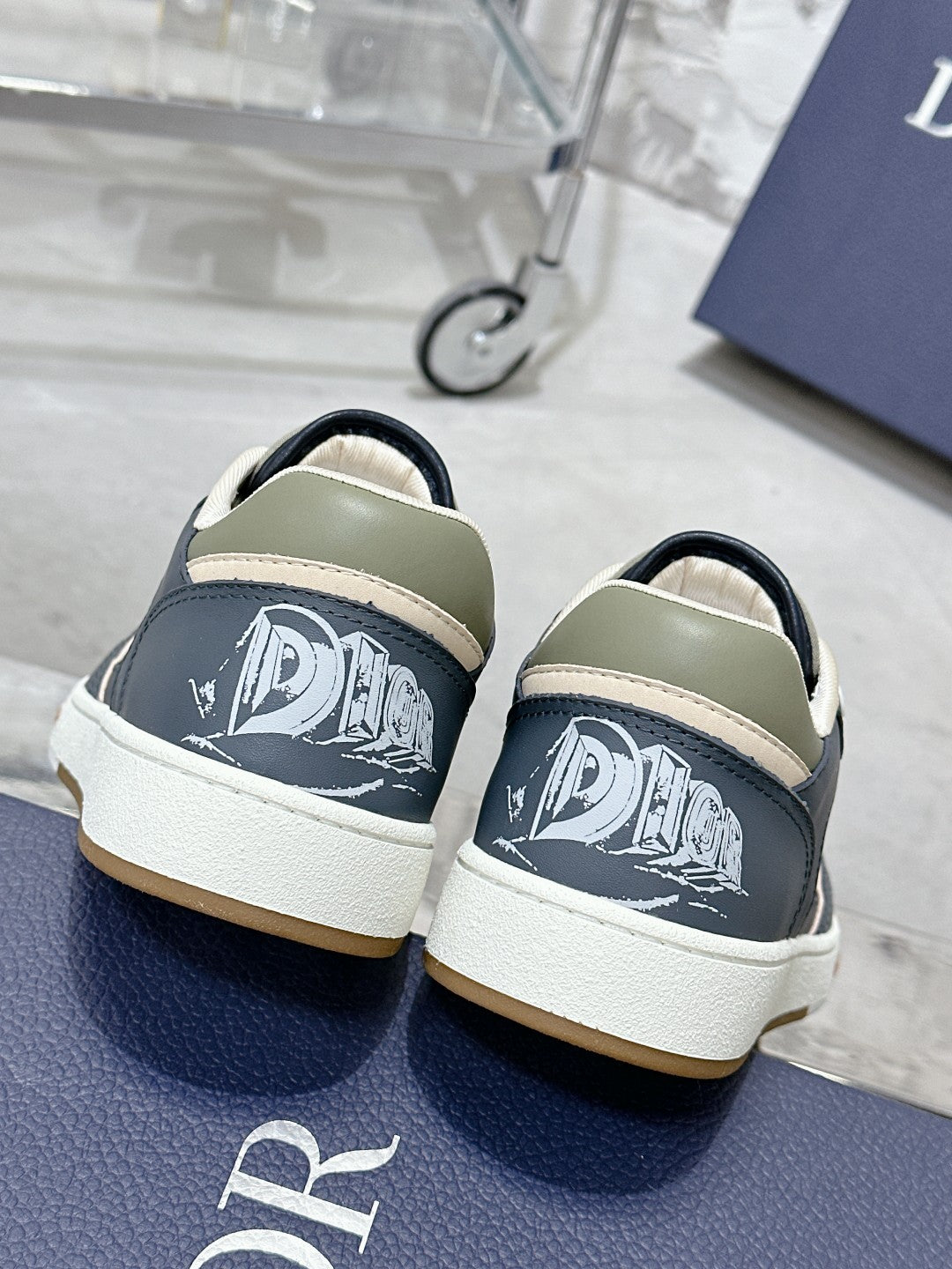 CD B27 Low-Top Sneaker 30mm In Charcoal Blue Monogram Calfskin 100787