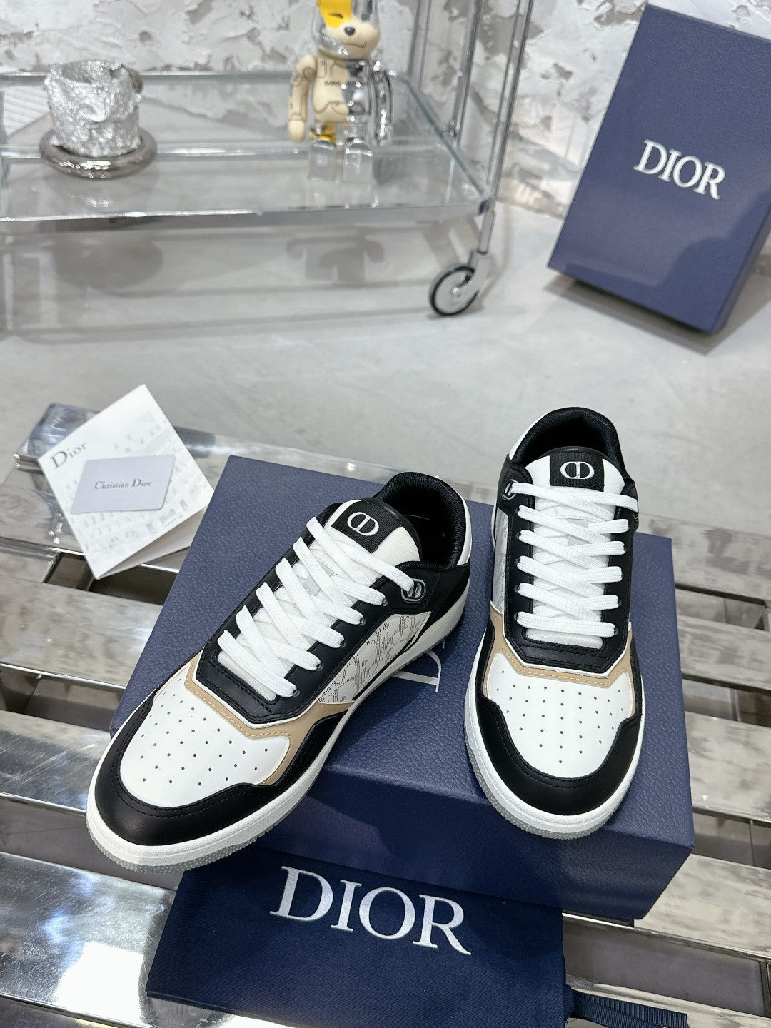 CD B27 Low-Top Sneaker 30mm In Black White Monogram Calfskin 100809