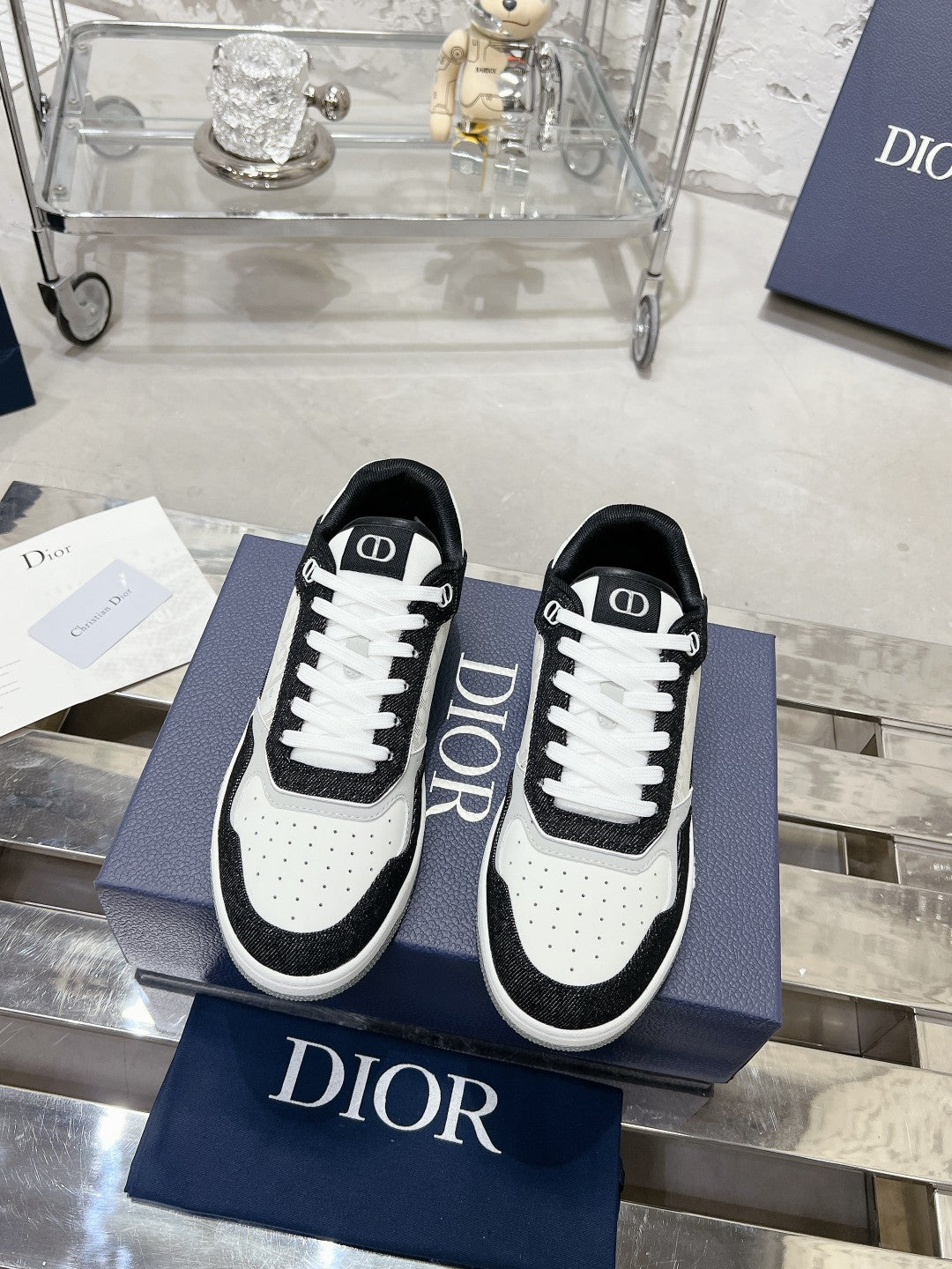 CD B27 Sneaker 30mm In Black Mix White Denim Fabric 100627