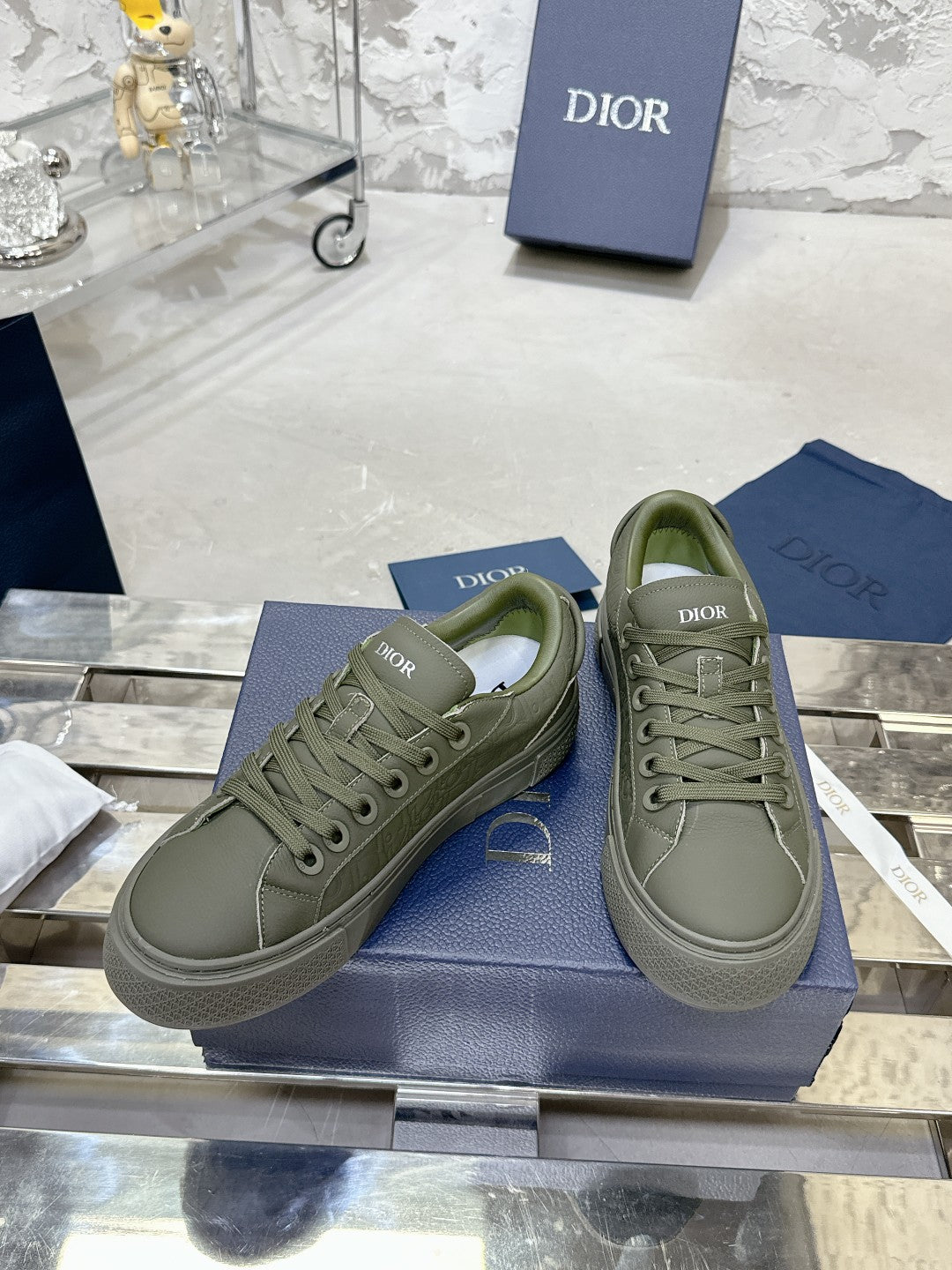 CD B33 Sneaker 30mm In Grey Green Monogram Calfskin 100556
