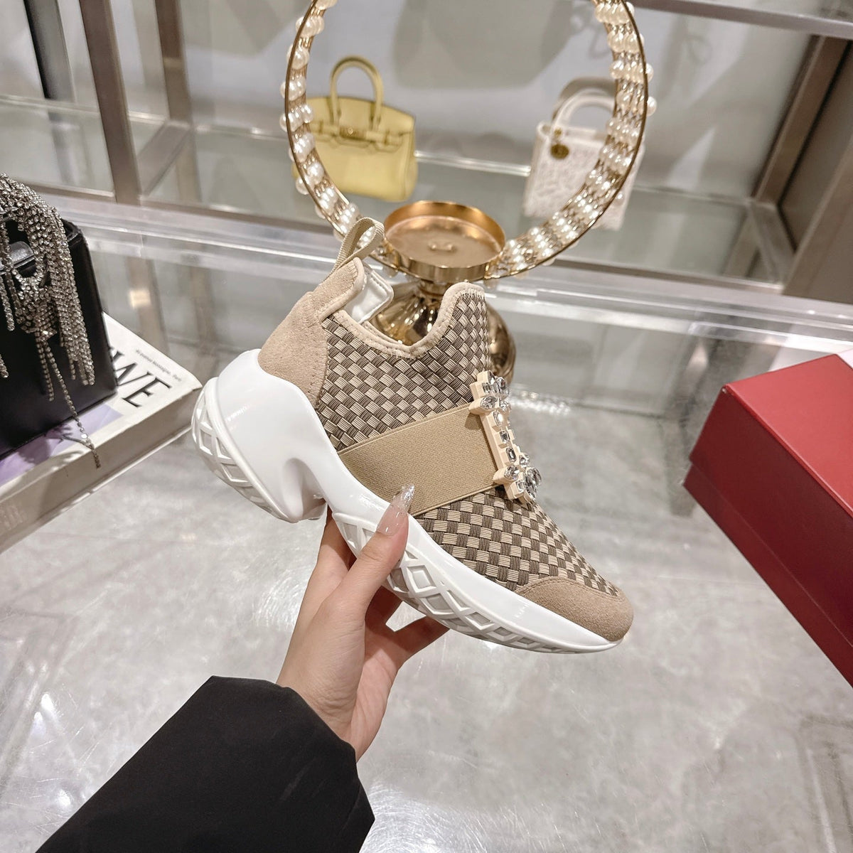 Viv Diamond Sneaker Brown Custom Woven 262956