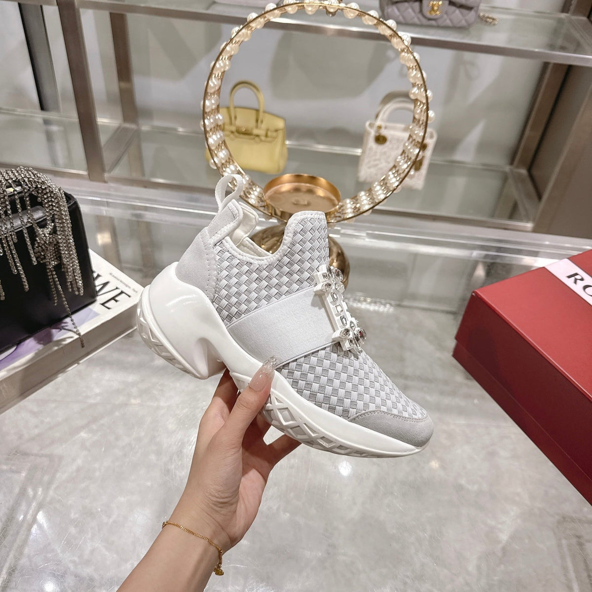 Viv Diamond Sneaker White Custom Woven 262957