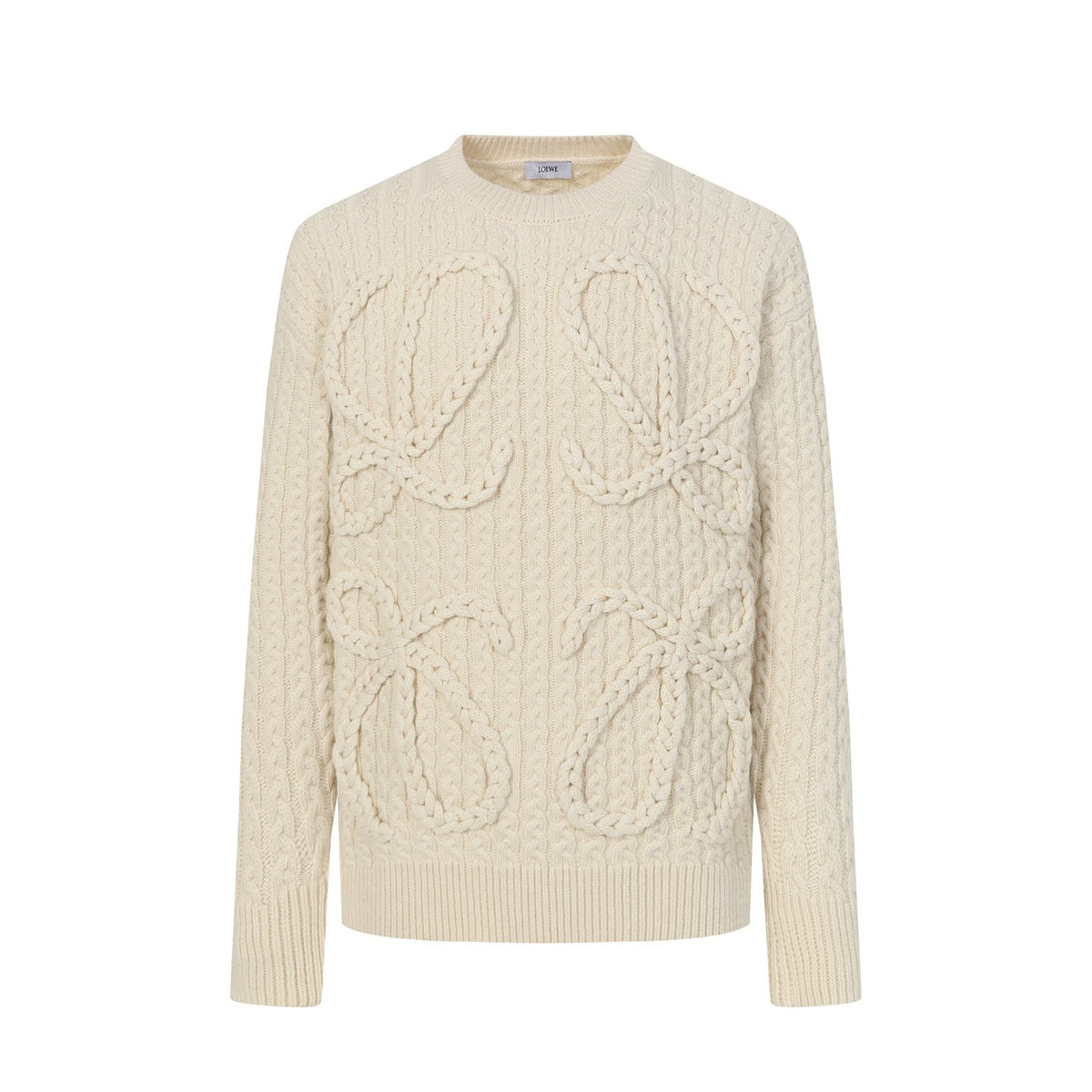 Loewe 2025 Anagram Cable-knit Sweater Cream Wool 315680