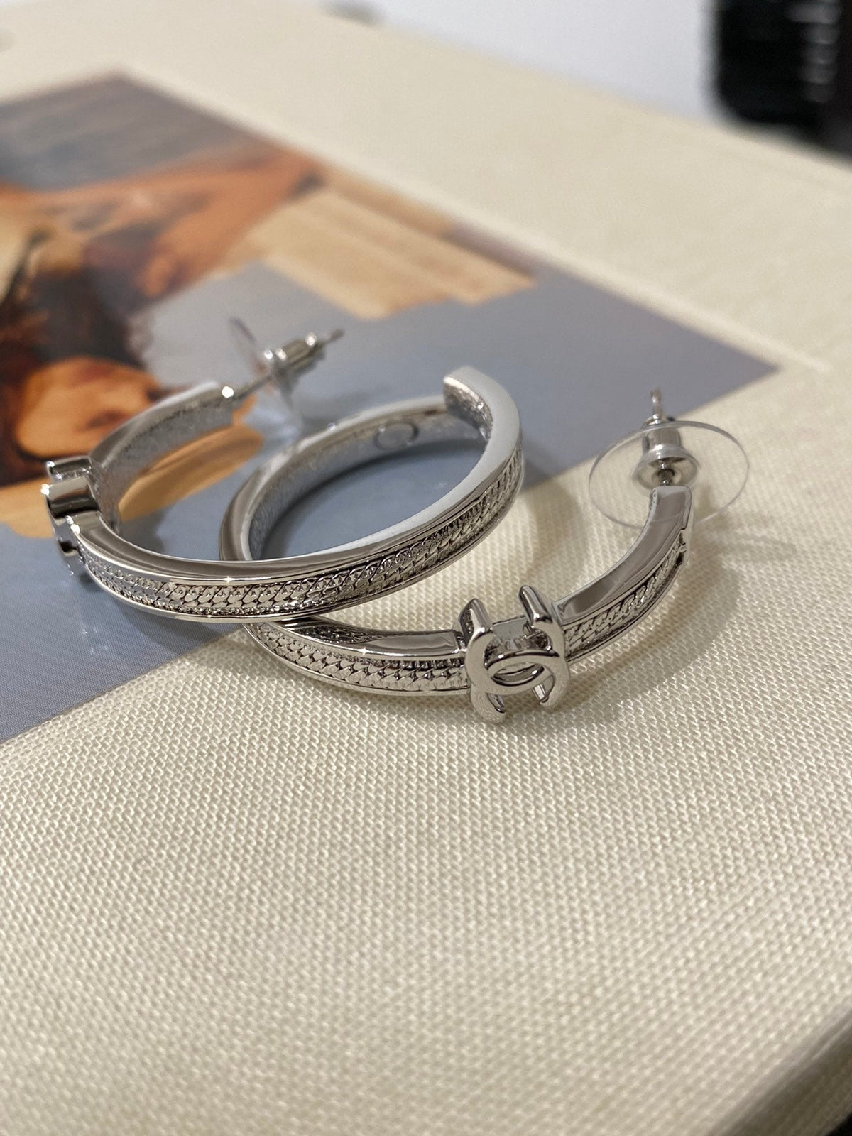 CC Double C Snake Bone Circular Hoop Earrings
