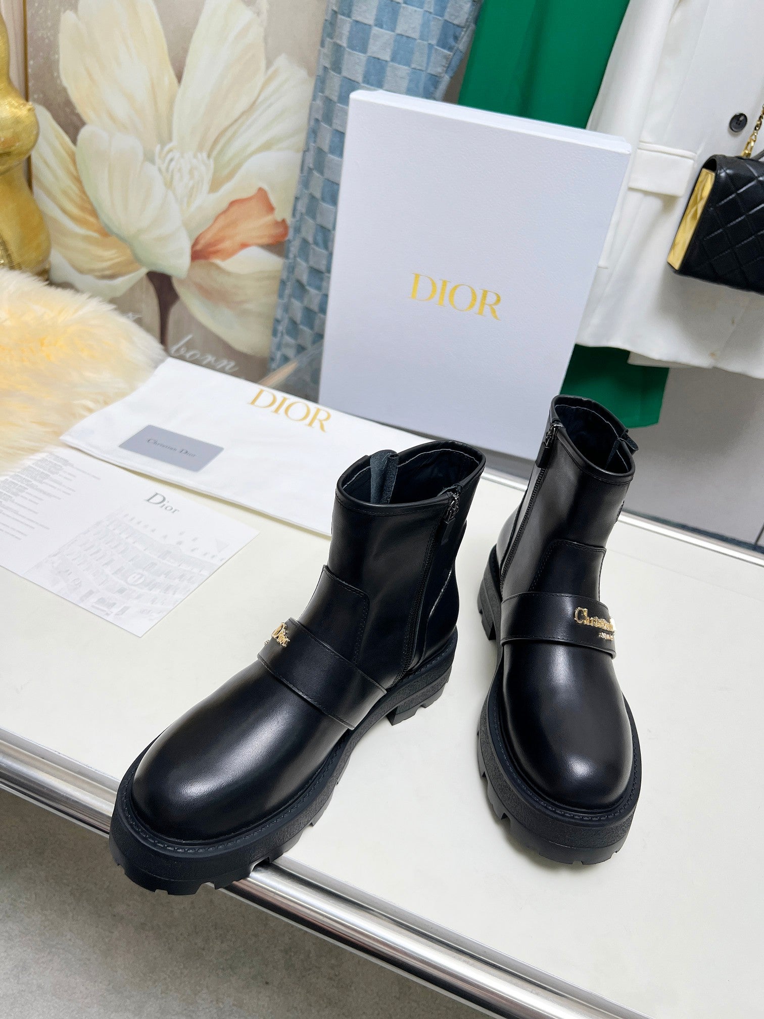 CD D-Quest Ankle Boot Plain Black Calfskin