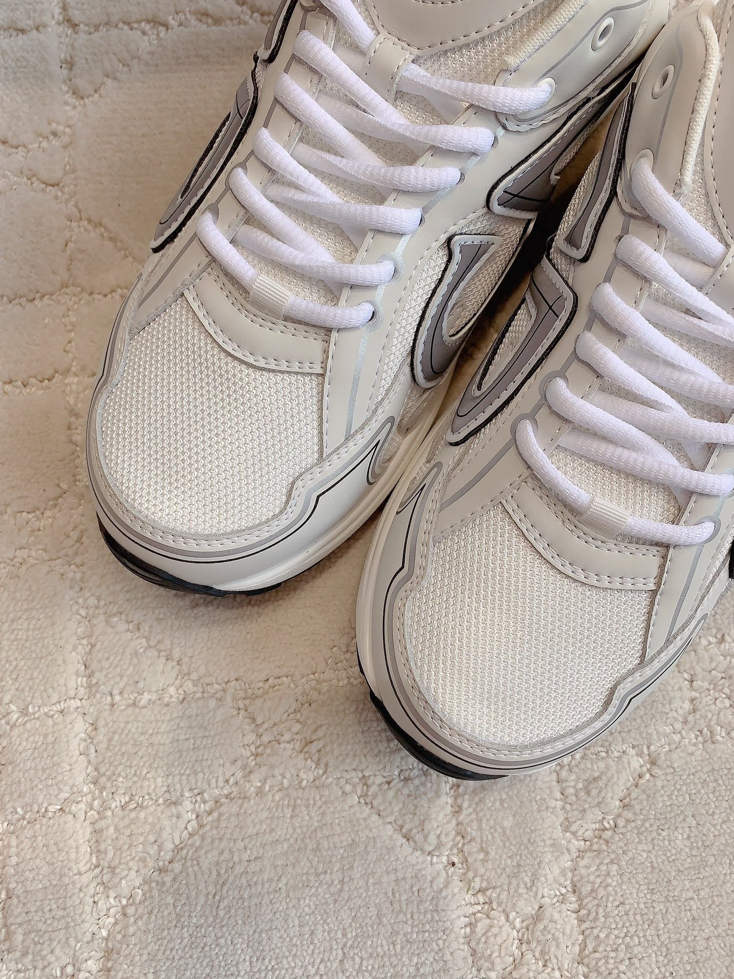 CD B30 Sneaker Milky Beige Mix Grey Black Polyester Mesh Fabric And Calfskin