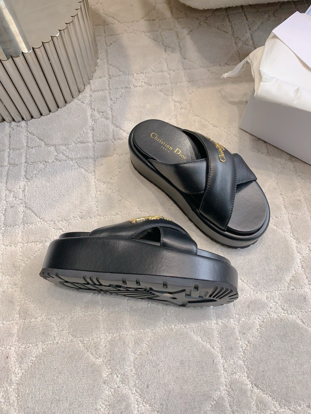 CD 26s  Platform Sandals 65 Black Lambskin 644289