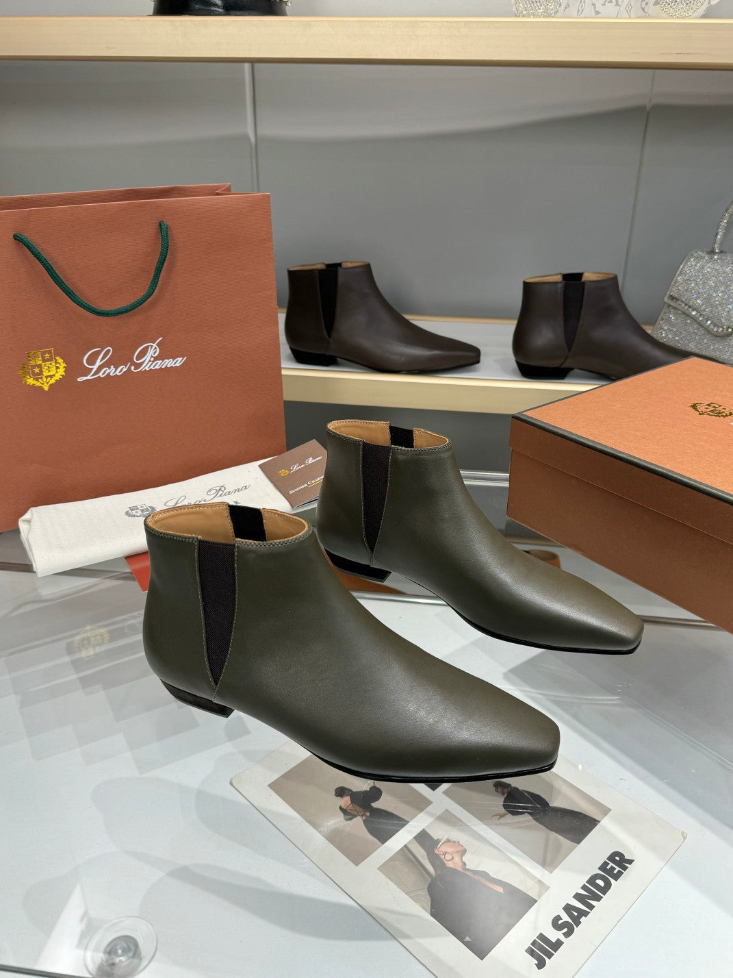 LP Sumire Ankle Boot In Dark Green Grey Nappa Calfskin 980104