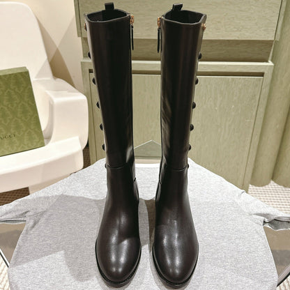 Gucci Button Boots Black Sheepskin 484875