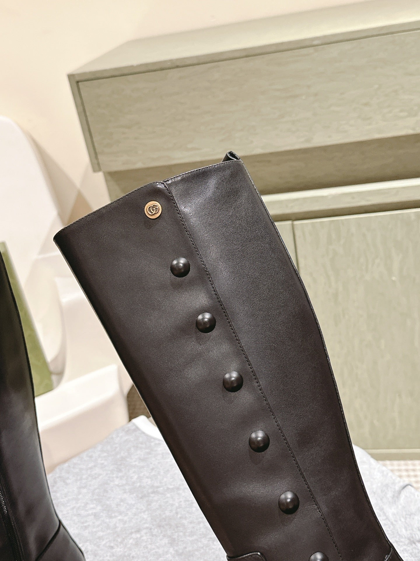 Gucci Button Boots Black Sheepskin 484875