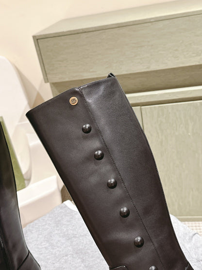 Gucci Button Boots Black Sheepskin 484875