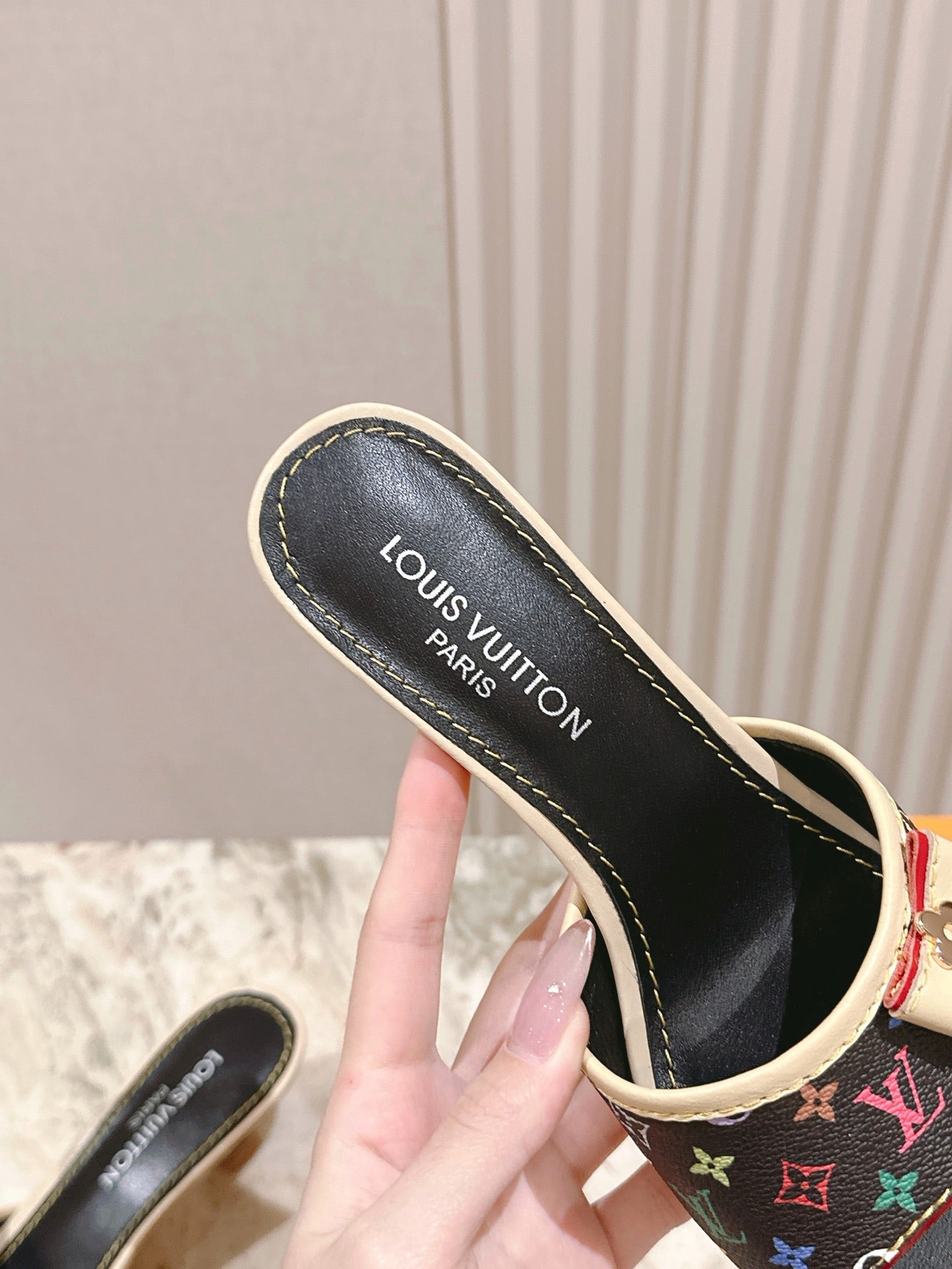 LV 26ss Slippers 45 Black Multicolor Monogram Genuine Leather 656913