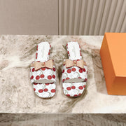 LV 26ss Slippers White Red Genuine Leather 656915