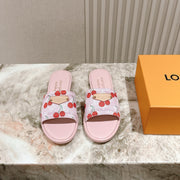 LV 26ss Slippers Light Pink Red Denim Leather 656931