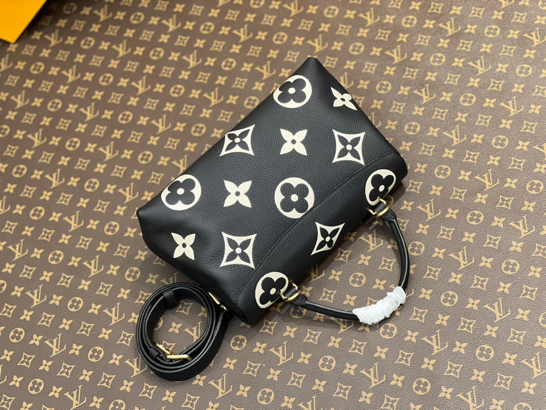 madeleine 30 black white grained embossed calfskin