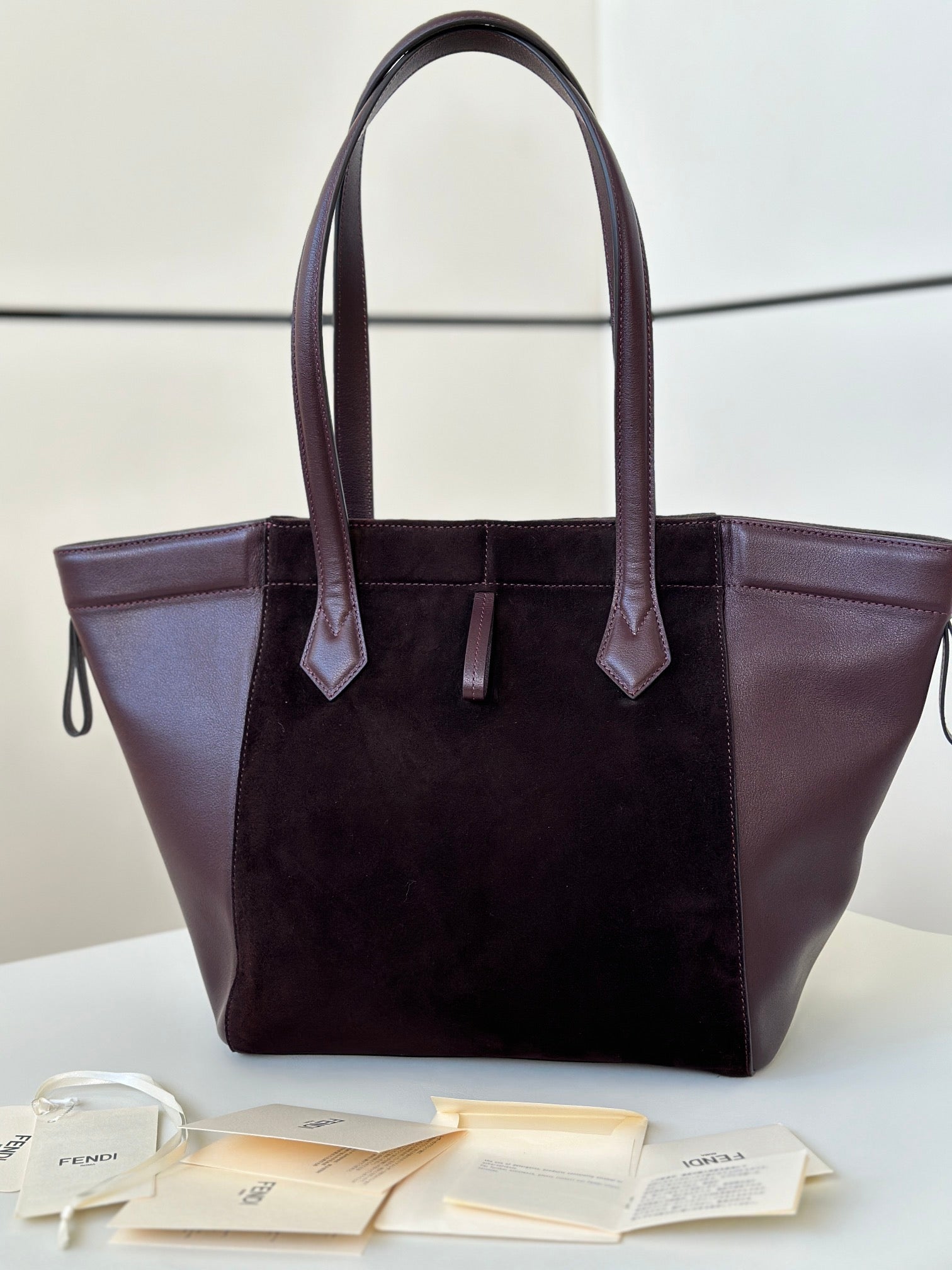 ORIGAMI MEDIUM 27 IN WINE RED LAMBSKIN AND SUEDE